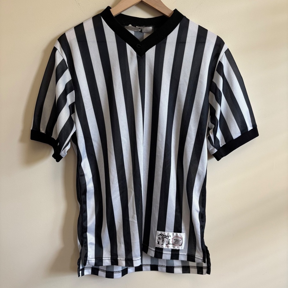 Honig's Whistle Stop Referee Jersey Shirt Black White Stripe Mesh USA Made B10